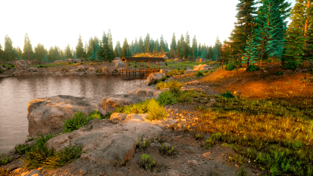 Lake and fishing dock